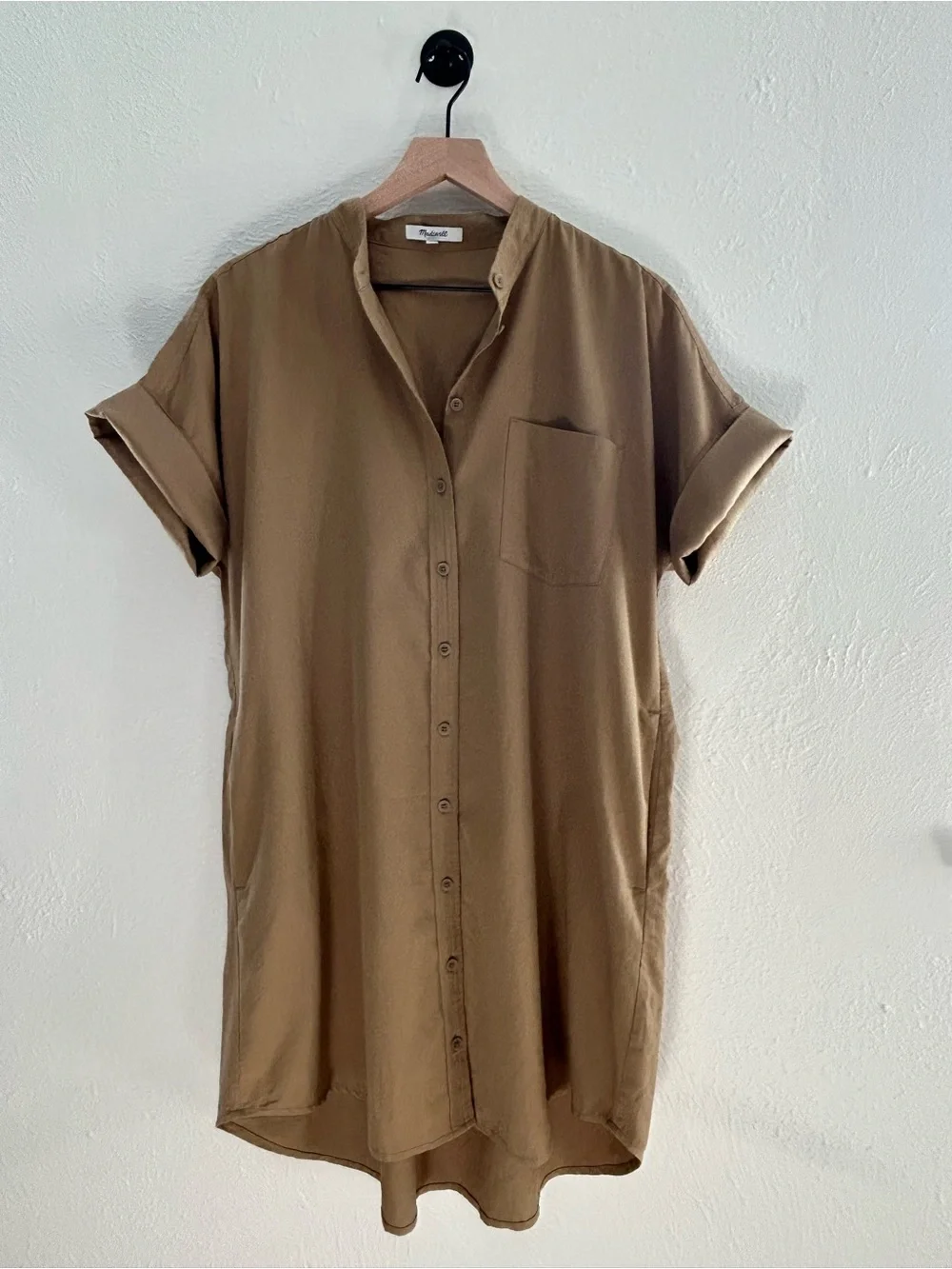 Madewell Tan High Low Shirt Dress with Classic Label Comfort Pockets Size Small - Picture 1 of 7